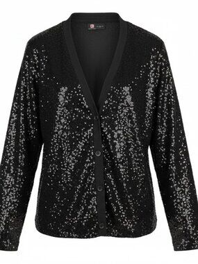 NWT Kancy Kole Black Sequin Cardigan Jacket Sparkly Blazer XL